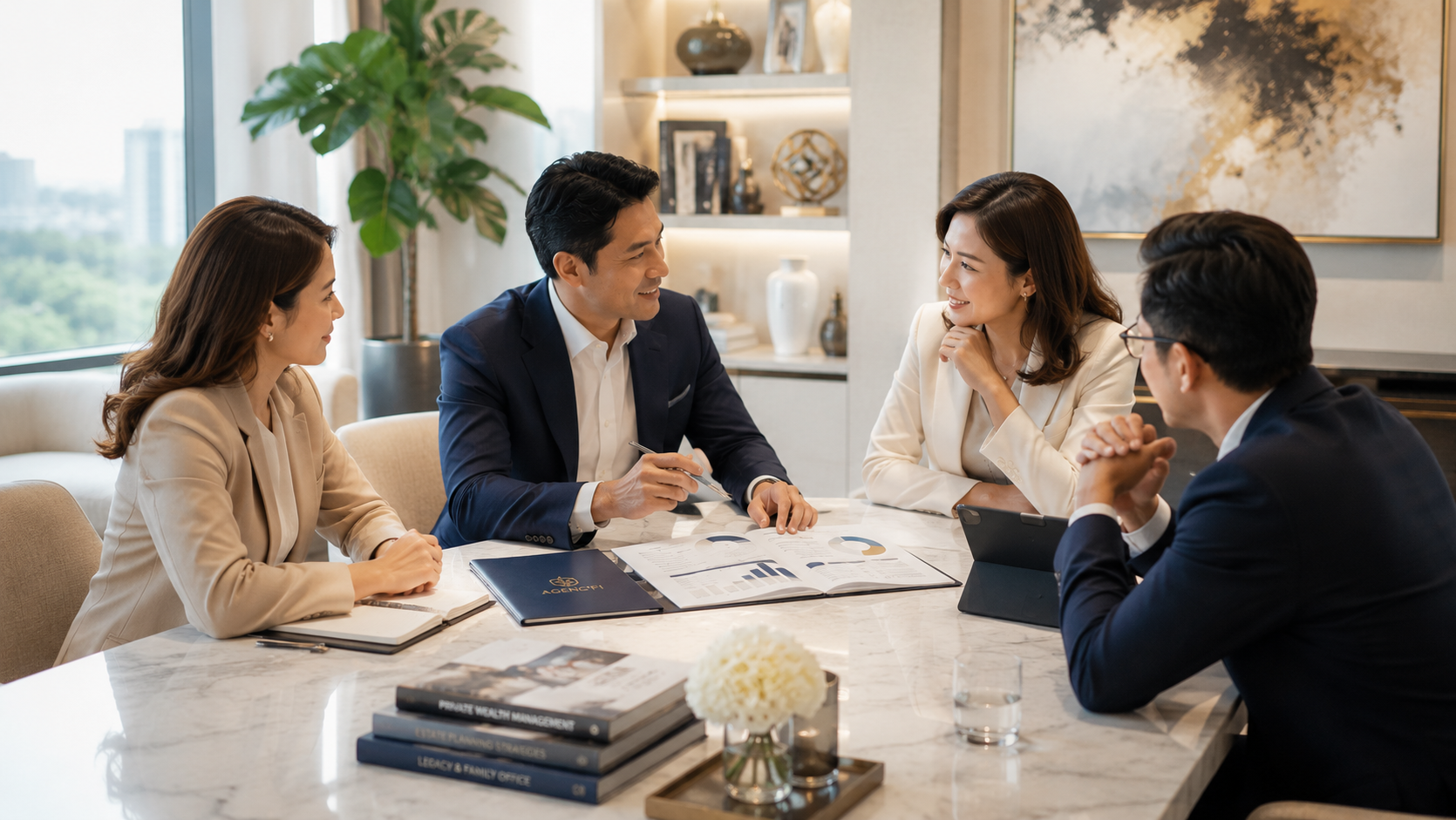 Advisor meeting with a family to discuss coordinated financial planning